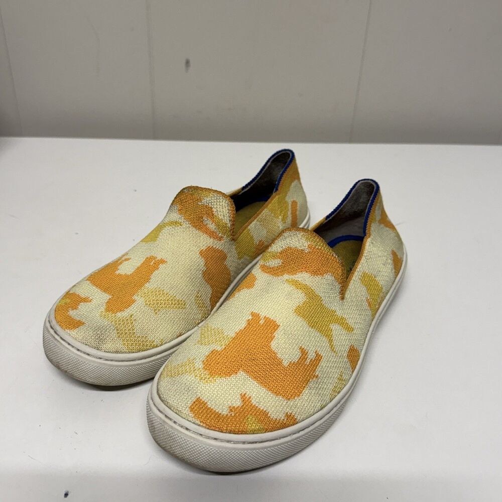 Rothy's The Kids Sneaker Yellow Puppy Camo Slip On Knit Shoes Size 4 GUC